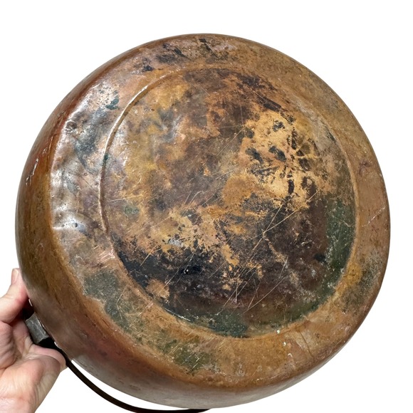 Revere Hammered Copper Apple Butter Kettle Wooden Handle Cauldron Antique - Picture 10 of 12